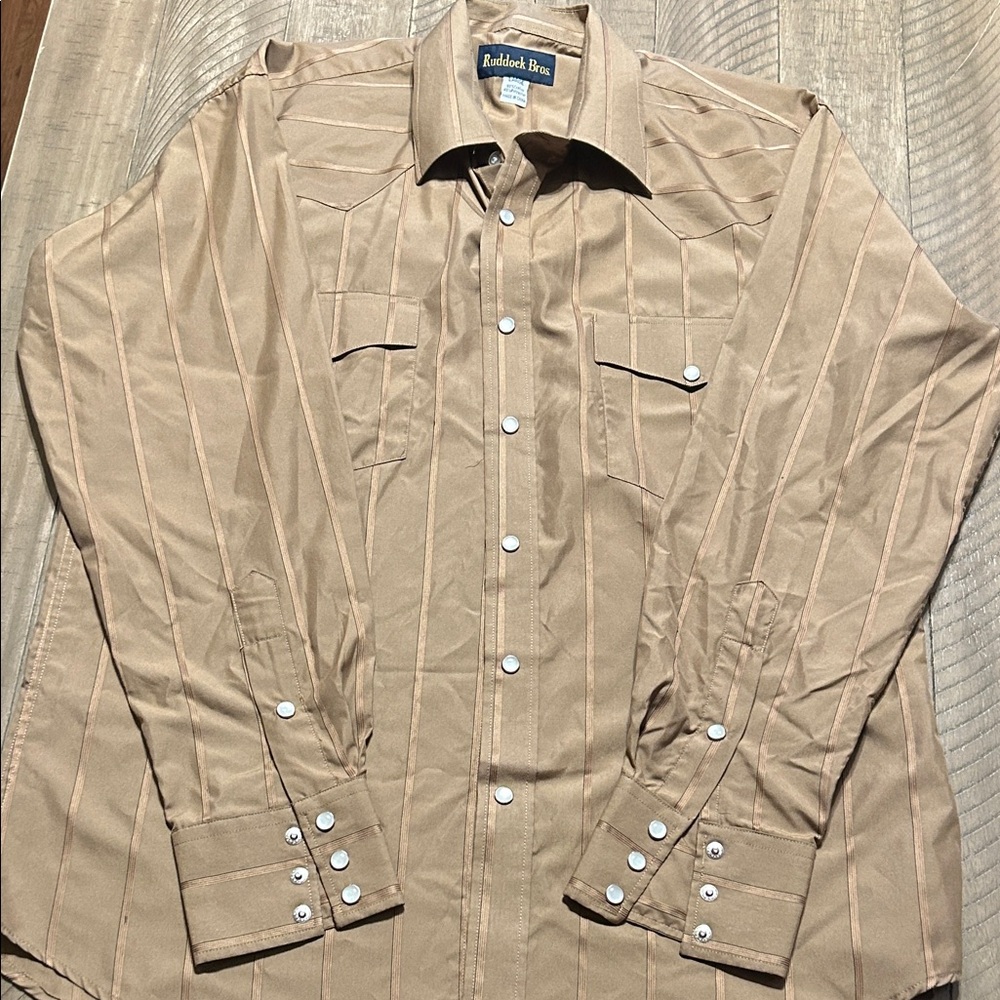 Ruddock Bros Tan Striped Dress Shirt for Men XL Vintage